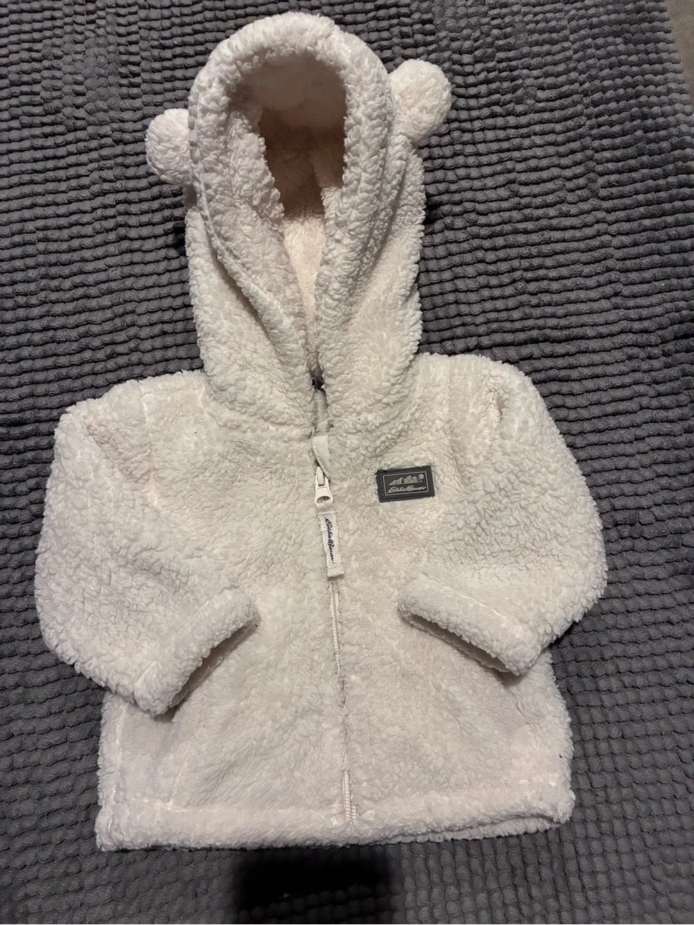 Eddie Bauer Fuzzy Full Zip Hooded Jacket Cream Size 3-6 Months Sherpa Fleece
